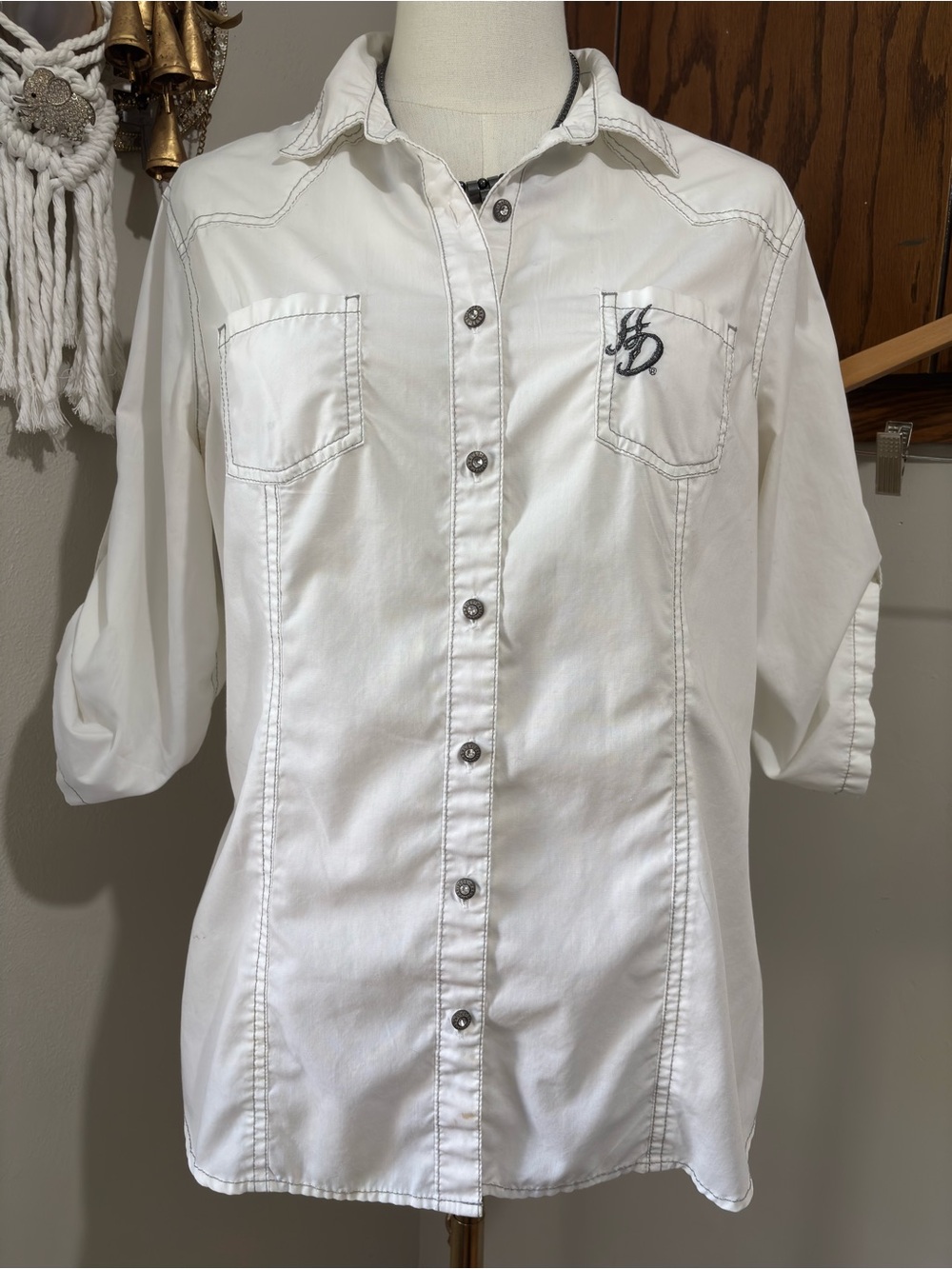 Harley Davidson White Winged Button Up Shirt Large Biker Moto Western Boho - Picture 5 of 15